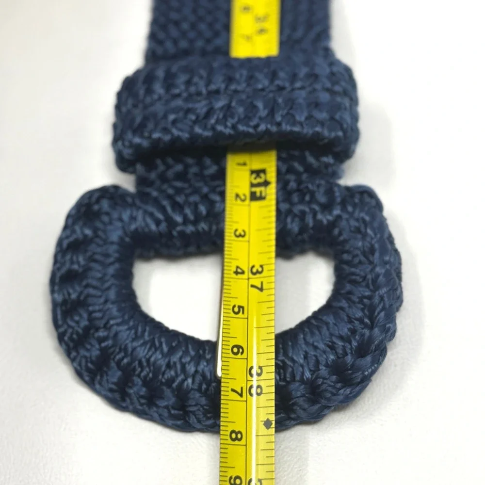 Womens Vintage Woven Belt Set 2 Navy‎ Blue Crochet & Green Braided Tapestry M/L